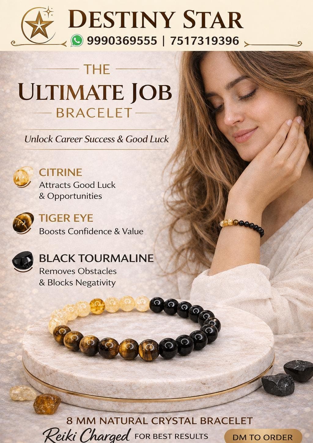 Ultimate Job Bracelet – Citrine, Tiger Eye and Black Tourmaline By Destiny Star Stores