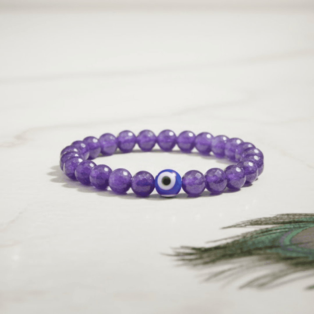 AMETHYST WITH EVIL EYE BRACELET SPIRITUAL AWARENESS