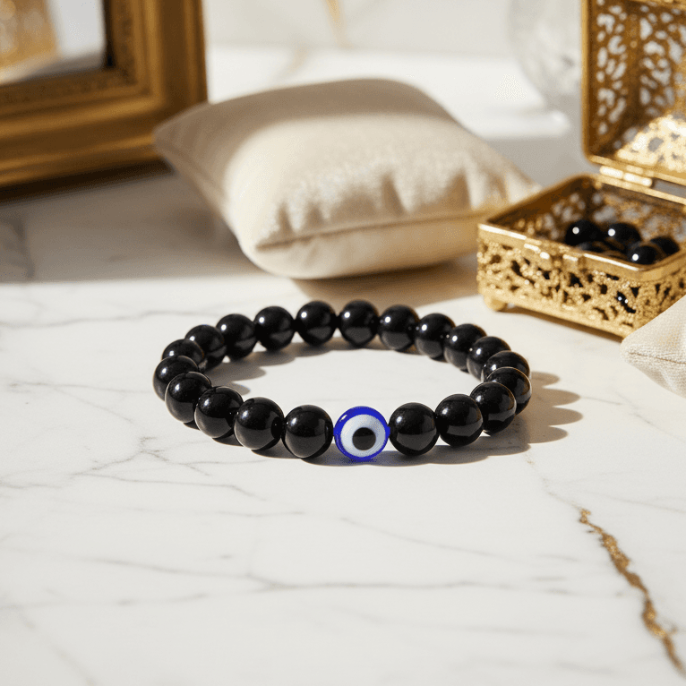 BLACK ONYX WITH EVIL EYE BRACELET PROTECTION