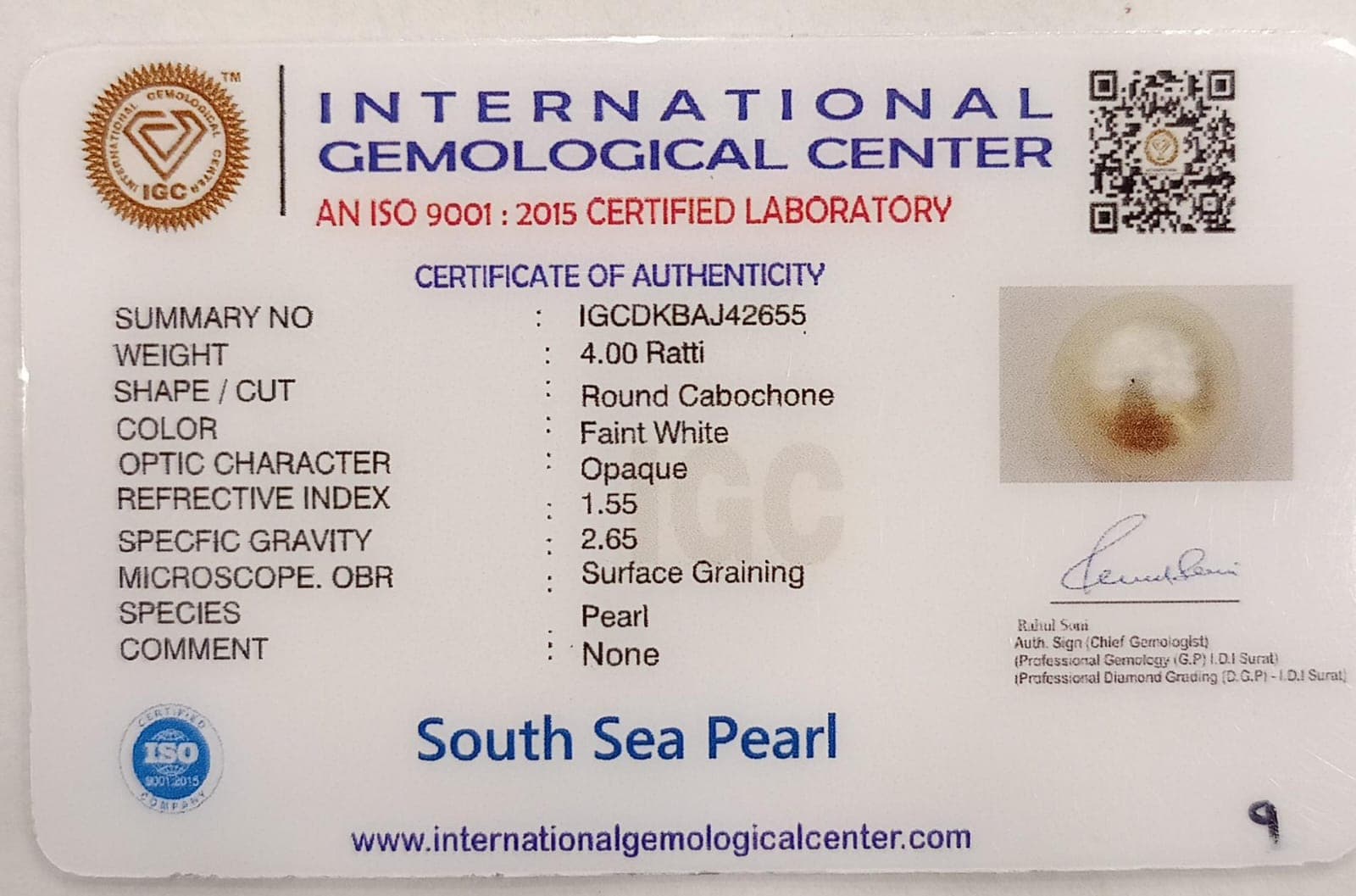 Natural South Sea Pearl – A Symbol of Elegance & Purity Summary No IGCDKBAJ42655