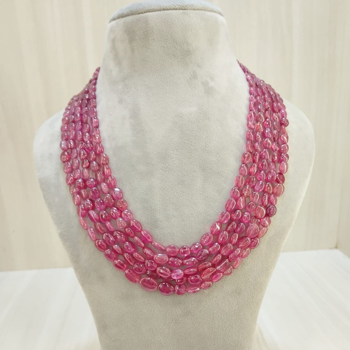 Natural Ruby Tumble Five line Beaded Necklace