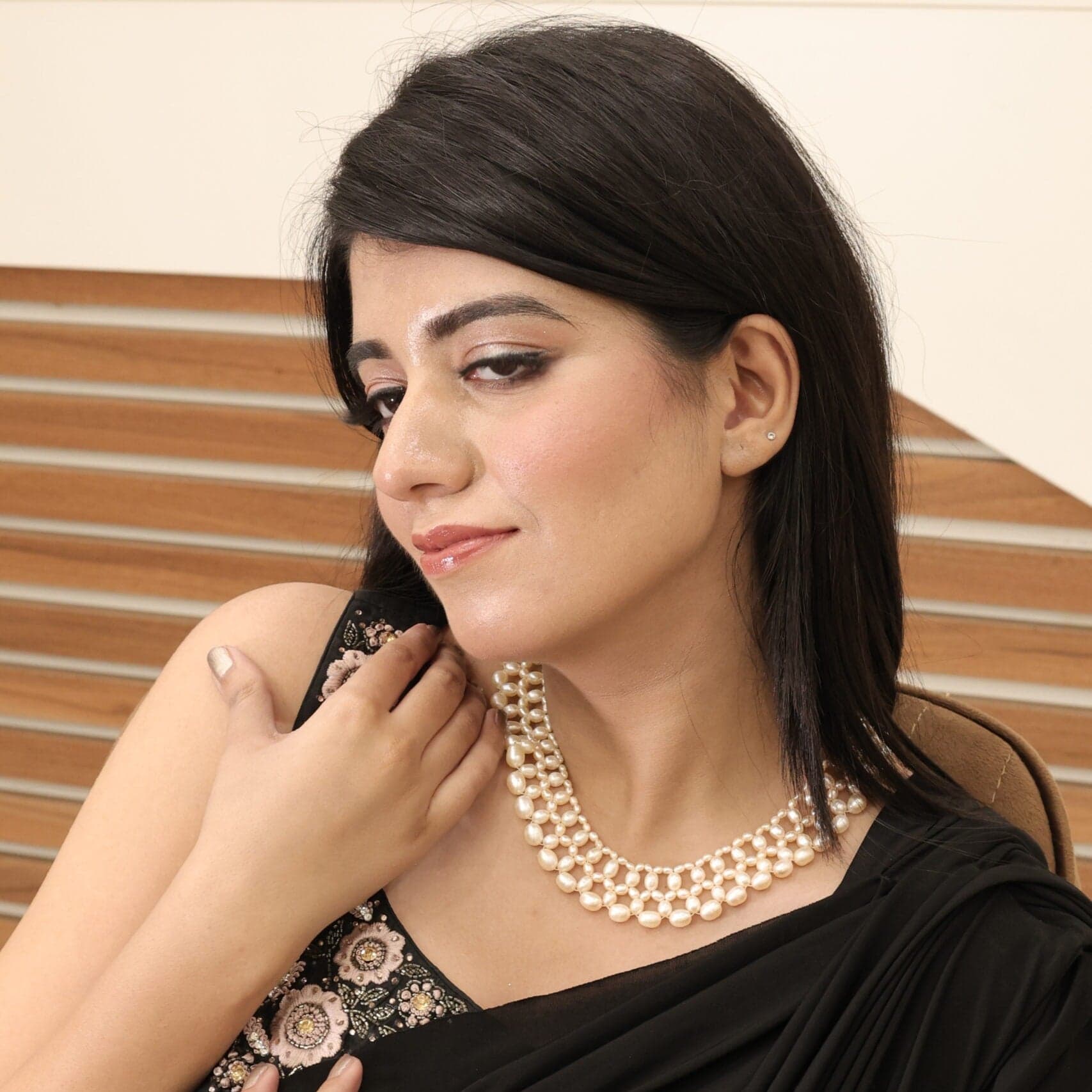 Natural Pearls 3 Line Tumble Shape Necklace: A Dazzling Display of Elegance and Charm 030