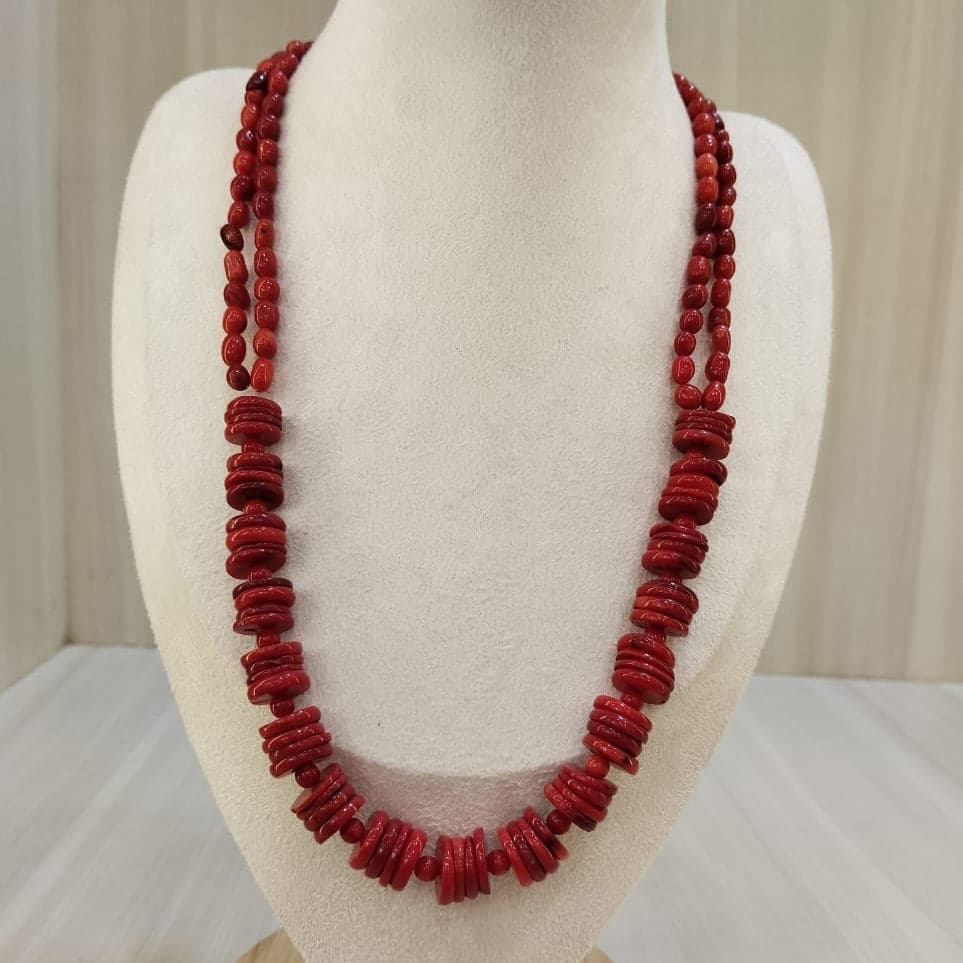 coral double oval line mix shape necklace 017