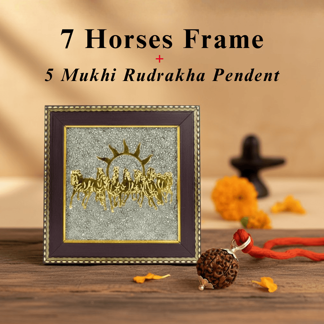 7 Running Horses Frame and Panchmukhii Rudraksha Pendant